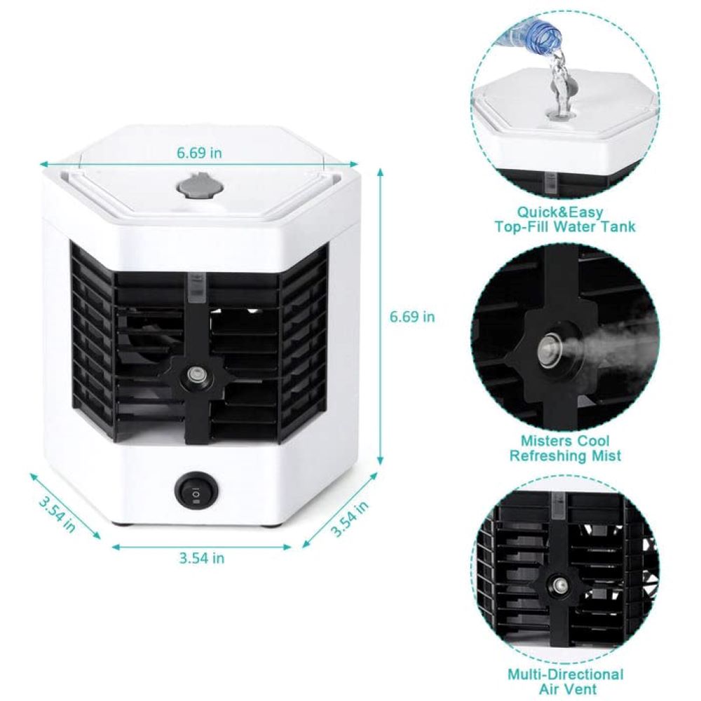 "Arctic Breeze: Mini Air Conditioner, Cooler, and Humidifier - Portable Cooling Fan for Personal Space - Quick & Easy Cooling Solution"