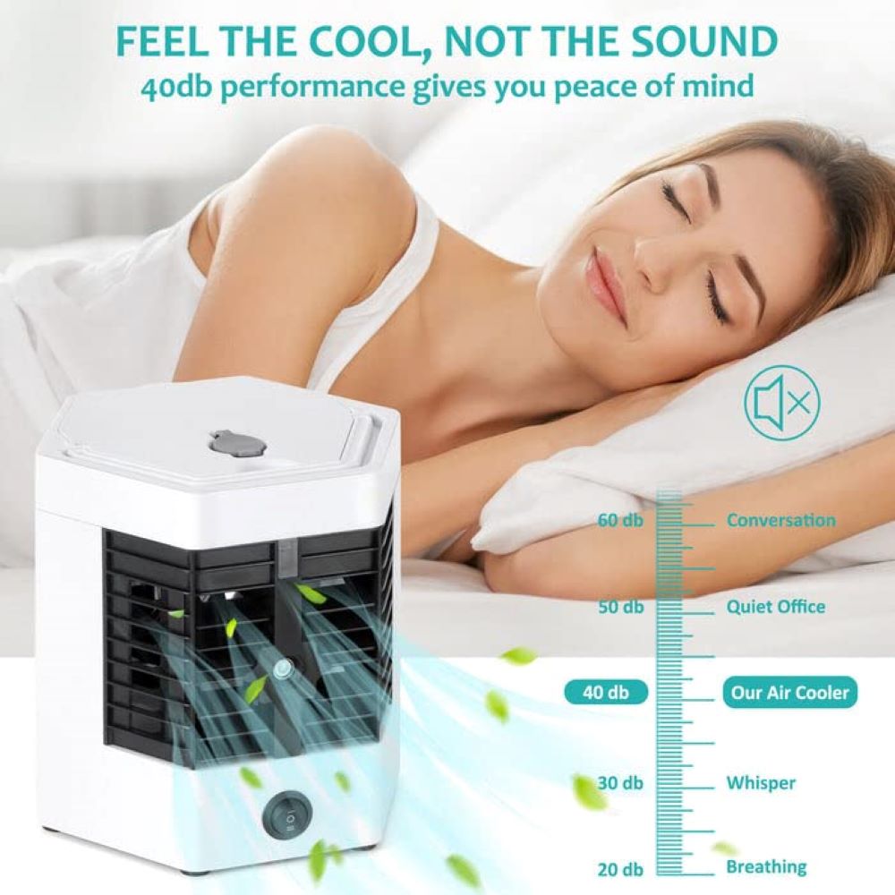 "Arctic Breeze: Mini Air Conditioner, Cooler, and Humidifier - Portable Cooling Fan for Personal Space - Quick & Easy Cooling Solution"